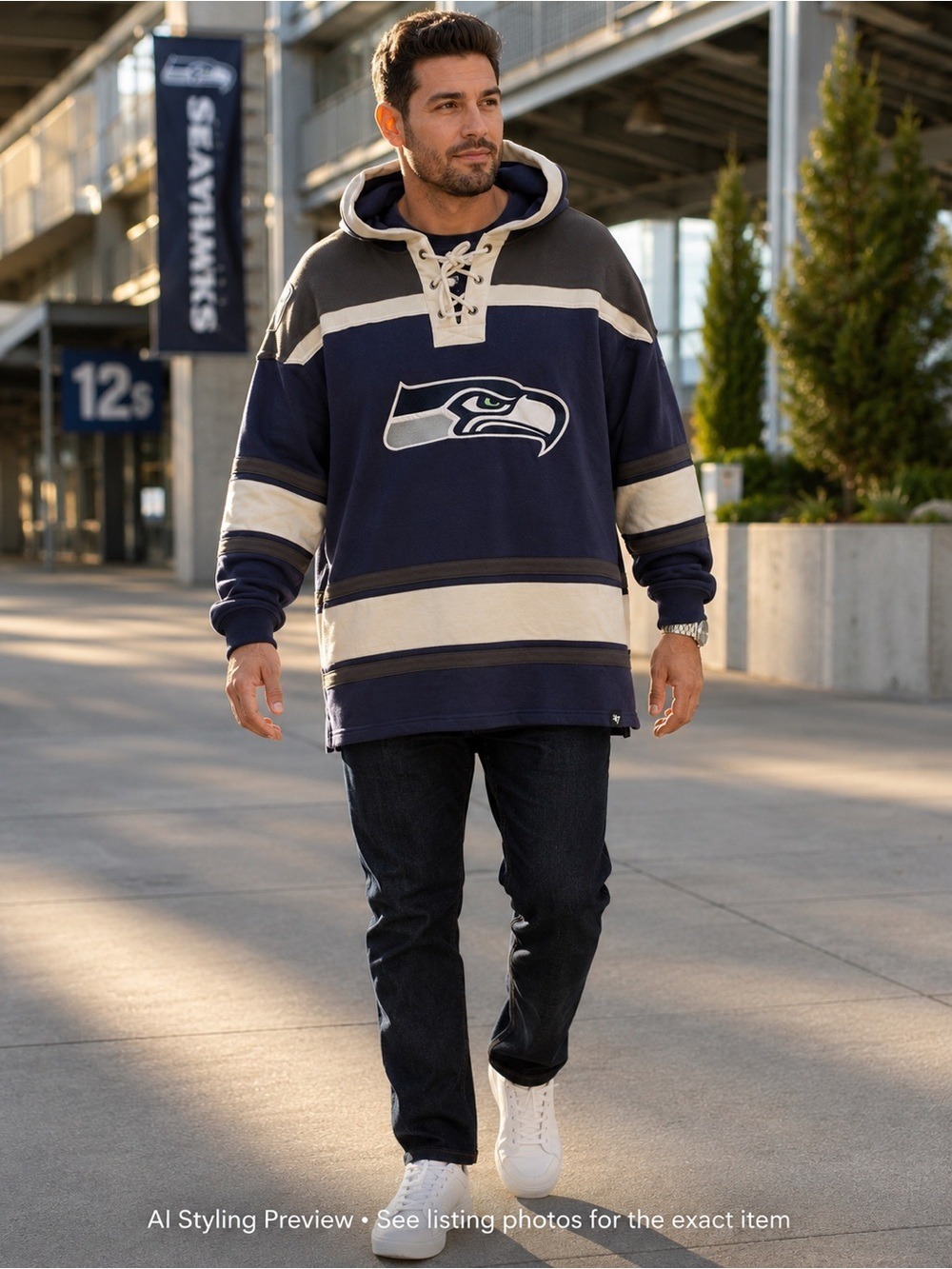 Seattle Seahawks ’47 Brand Lacer Hoodie XL NHL Style Lace-Up Pullover NFL